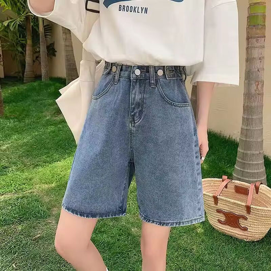 Feynzz Fashion Summer Half Women Denim Shorts High Waist Belted Loose Female Short Jeans Streetwear
